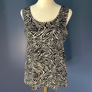 Chico's tank top, size 1 = small, black/tan silky animal print, like new